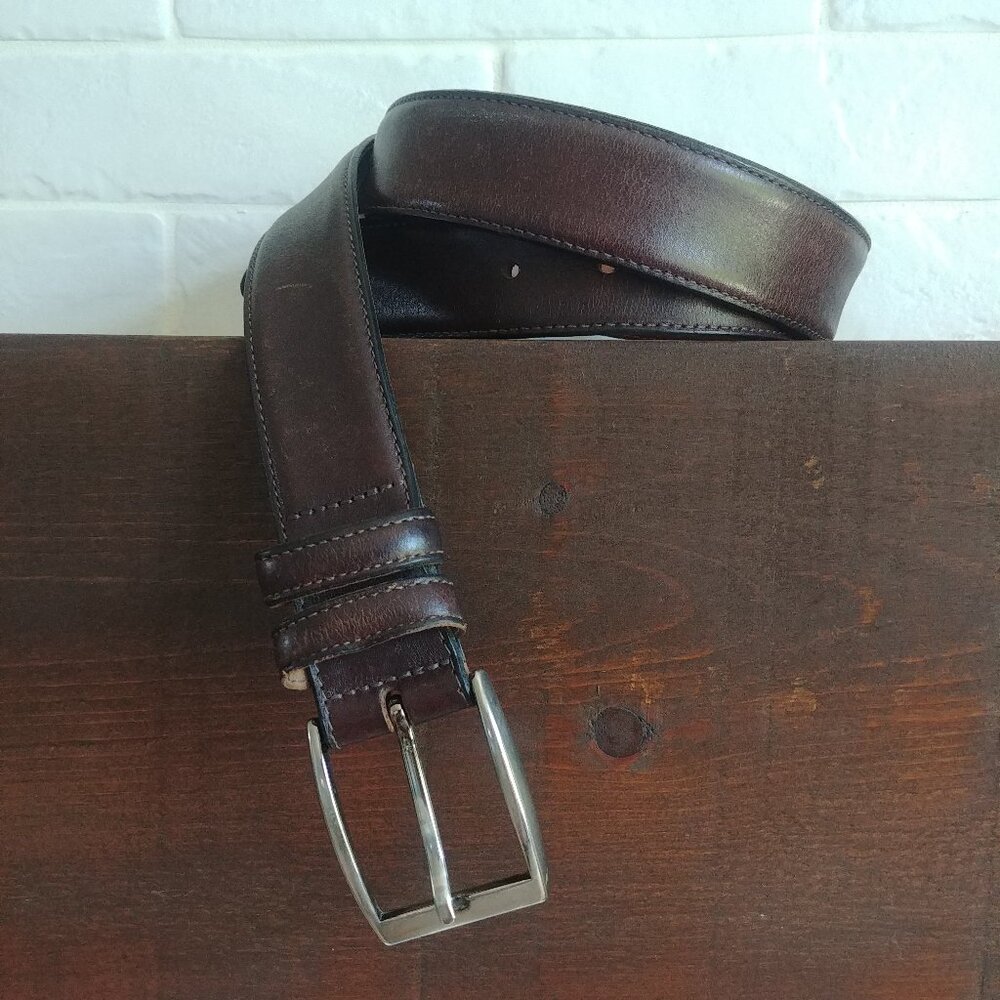 Bench Craft Mens dark brown real leather belt 38 silver buckle